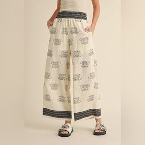 #159 Wide Leg Floral Print Pants with Smocked Waist